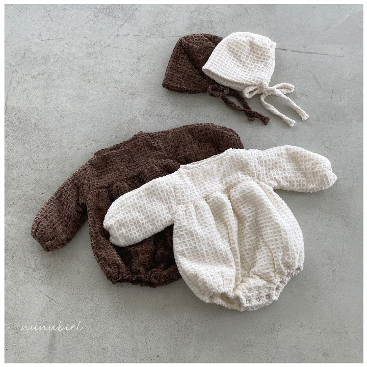 【24/冬】【店舗販売/即日発送】ボネット付ワッフルロンパース