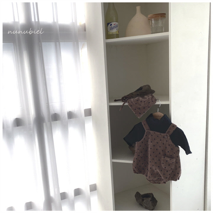 【24/冬】【店舗販売/即日発送】ボネット付ドット柄コーデュロイロンパース