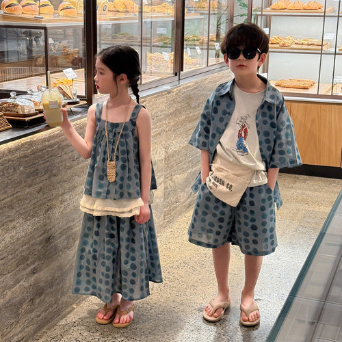 【25/夏】【店舗販売/即日発送】ドット柄シャツ/ショートパンツセットアップ