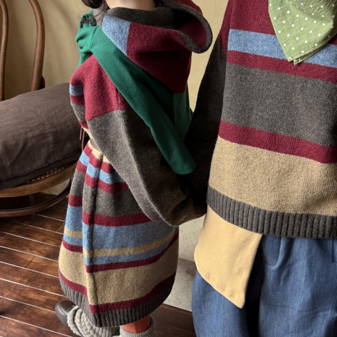 【25/冬】【店舗販売/即日発送】変則ピッチニットフードワンピース